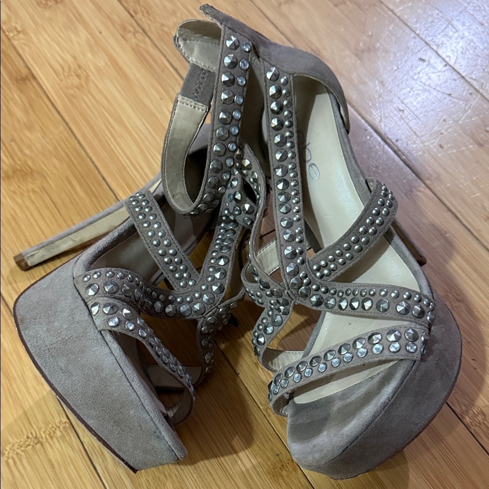 bebe Studded Gray Platform Heels